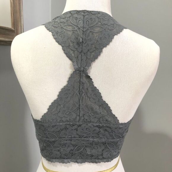 Free People Intimately Grey Racerback Lace Bralette Bra Size Medium - Picture 2 of 11